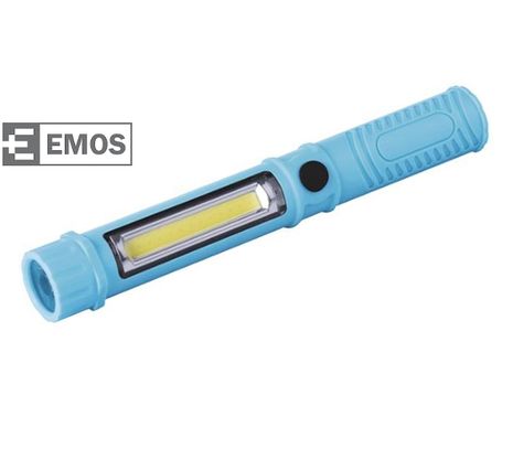 LED pracovná lampa EMOS 3W COB LED + 1 LED, na 3x AAA - Modrá