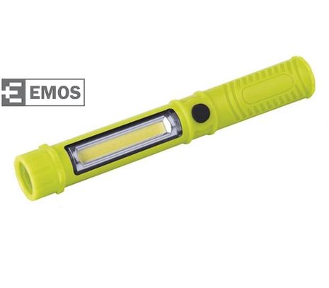 LED pracovná lampa EMOS 3W COB LED + 1 LED, na 3x AAA - Zelená